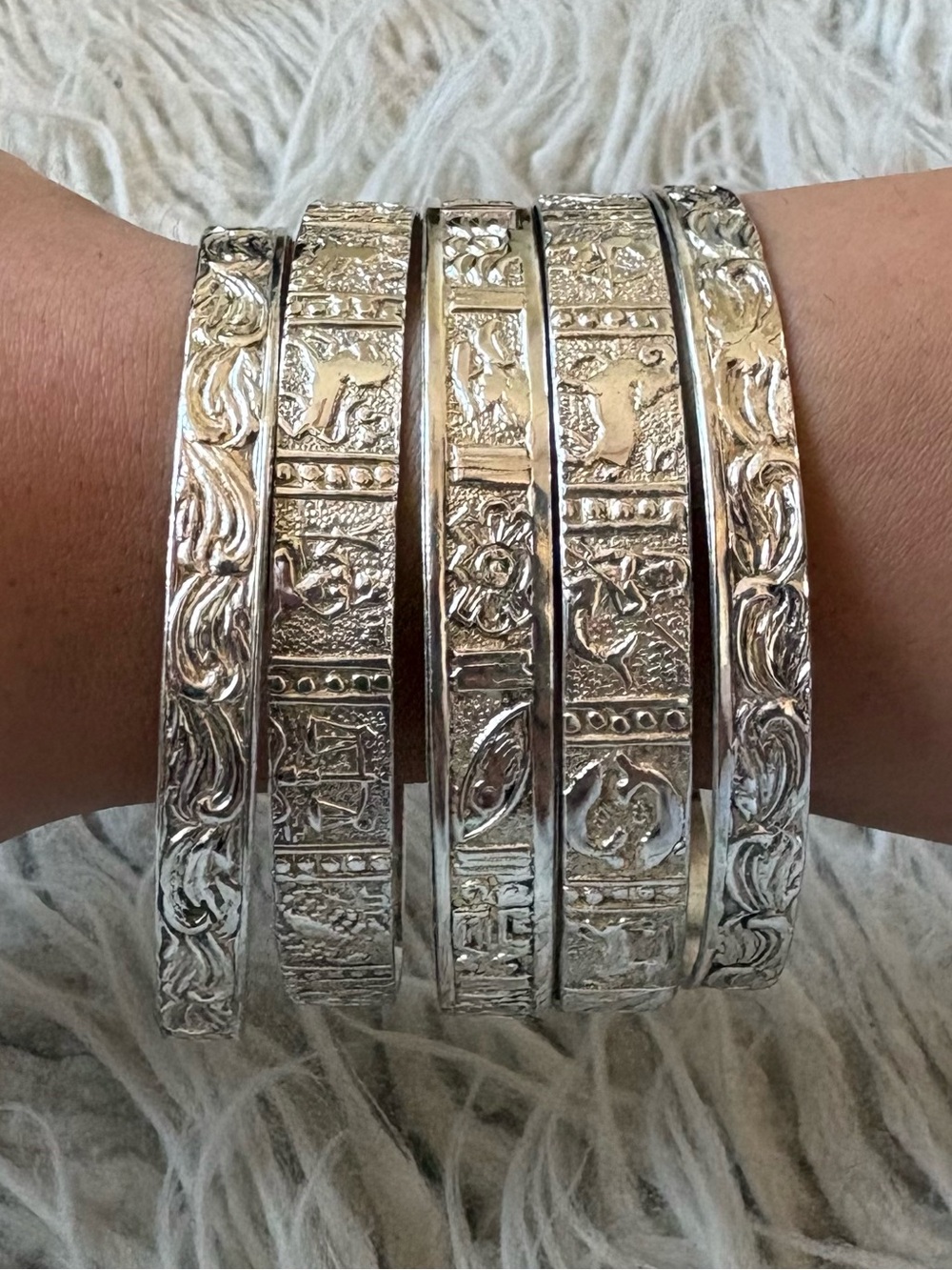 Vintage Taxco Mexico 925 Sterling Silver Storyteller Zodiac Bangle Bracelet Set